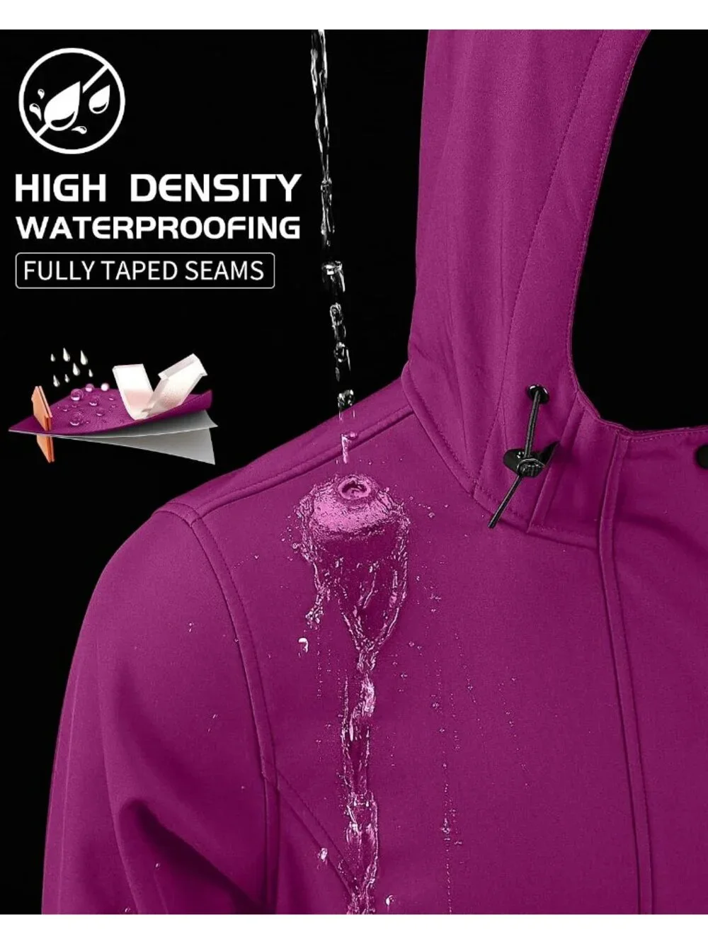 Women's Magenta Hooded Fleece Lined Waterproof Hiking Softshell Long Rain Jacket
